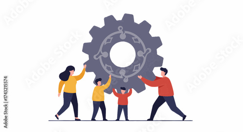 Family Teamwork and Collaborative Support Parents and Children Working Together to Achieve a Common Goal, Illustrating Unity and Shared Effort in Business or Personal Development Processes