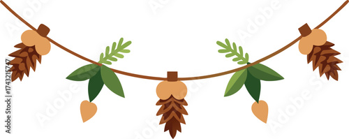 Woodland pinecone and leaf garland vector illustration autumn decoration