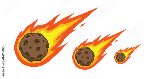 Three fiery meteors streaking across the sky with glowing tails.