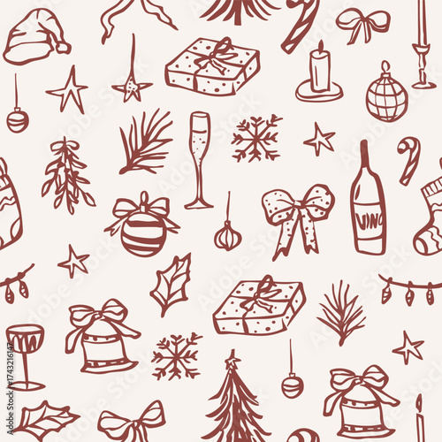 Hand drawn doodle Christmas seamless pattern