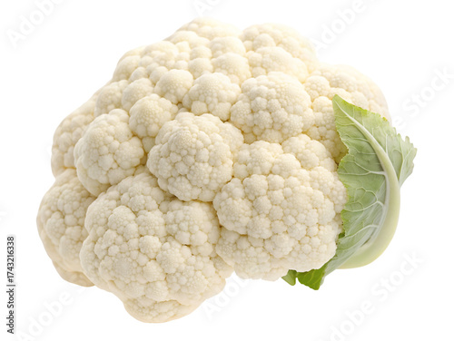 Fresh cauliflower head with green leaves isolated on white background healthy vegetable food