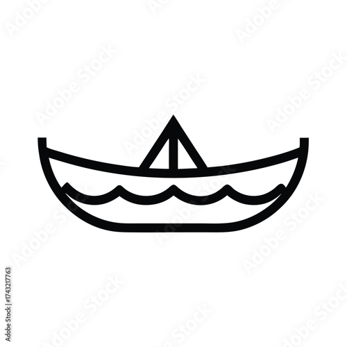 Canoe Outlined In Bold Vector Illustration