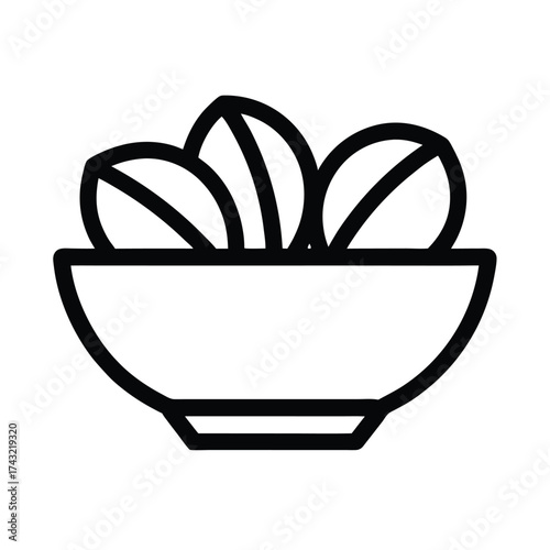 Fruit Bowl Outlined Icon Vector Illustration
