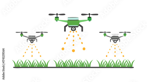 Agricultural drone spraying crops illustration for precision farming and modern agriculture tech