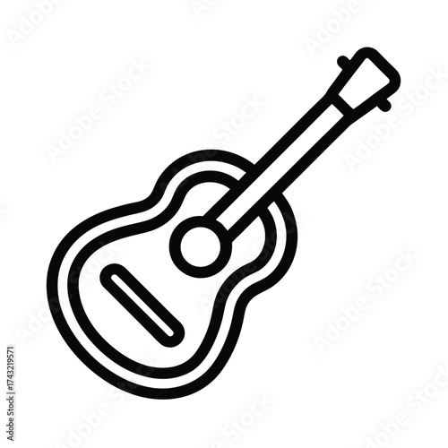 Guitar Outlined In Bold Vector Illustration