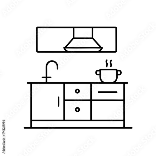 Kitchen counter with pot icon
