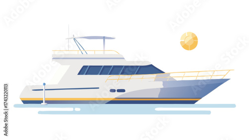 Luxury yacht boat vessel illustration for travel and tourism industry water transport and recreation