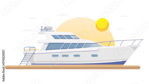 Luxury yacht boat illustration for sale and charter, modern design, travel and summer vacation concept