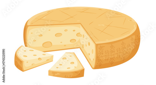 A wheel of cheese with slices cut out showcasing its delicious texture