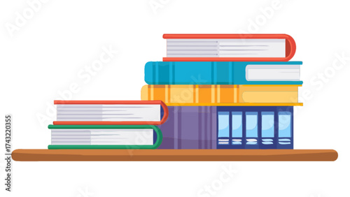 Stack of colorful books on shelf vector illustration for education and reading concept design element