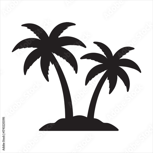  Tropical island beach vector art design with a palm tree silhouette under the summer sun.