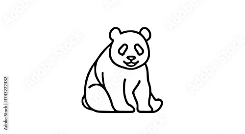 Simple black and white line drawing of a sitting panda bear with friendly expression.