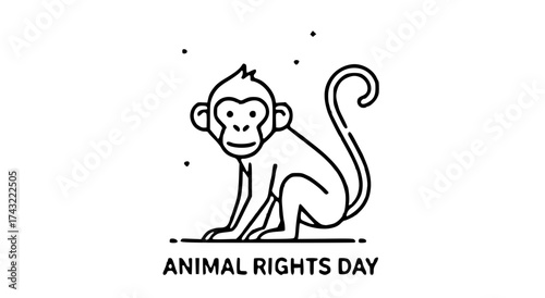 A minimalist line art illustration of a monkey, with "Animal Rights Day" text underneath.
