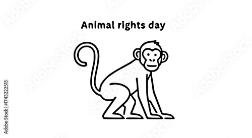 Simple line drawing of a monkey celebrating Animal Rights Day.