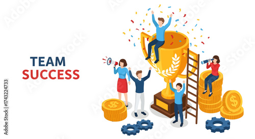 Team success and business award celebration vector concept.