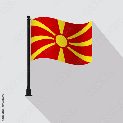 Macedonia Waving Flag Pole Vector Illustration