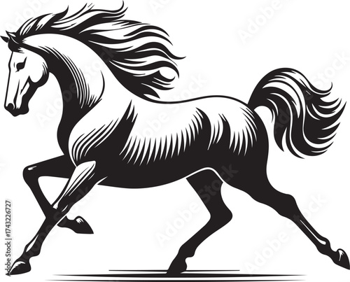 Running black horse vector silhouette illustration of a wild mustang or stallion