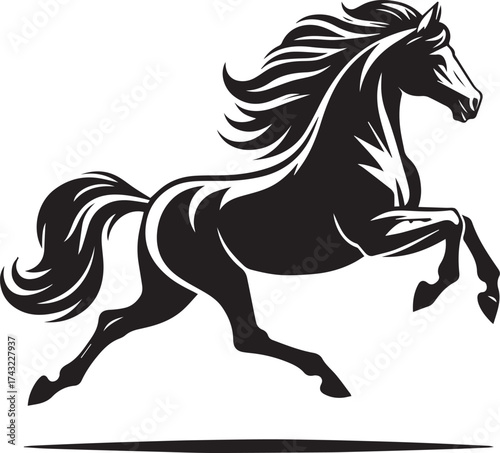 Running black horse vector silhouette illustration of a wild mustang or stallion