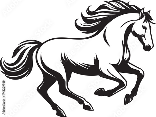 Running black horse vector silhouette illustration of a wild mustang or stallion
