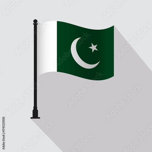 Pakistan Waving Flag Pole Vector Illustration
