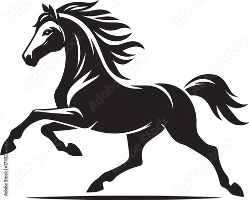 Running black horse vector silhouette illustration of a wild mustang or stallion