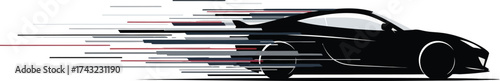Black car with motion blur isolated on white background, representing speed, power, and modern transportation