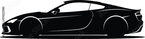 Silhouette of a modern sports car with sleek lines and aerodynamic design isolated on white background