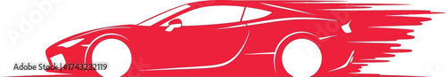 Fast moving red car with motion blur isolated on white background, perfect for automotive and speed themes