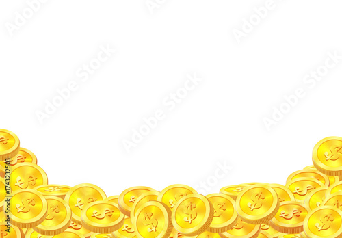 coins, a lot of money, flying gold coins, golden rain. Jackpot or success concept. Modern background. Vector illustration