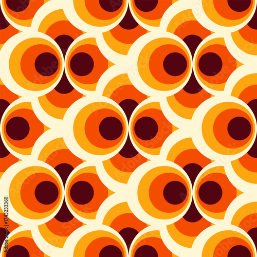 Mid-century design seamless pattern. Vintage vector background. Geometric wallpaper. Funky abstract illustration in retro colors. 