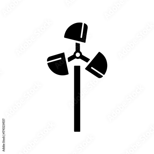 Minimalist Anemometer Science Icon. A clean, black and white vector graphic featuring a highly simplified and geometric illustration of an anemometer (wind speed gauge)