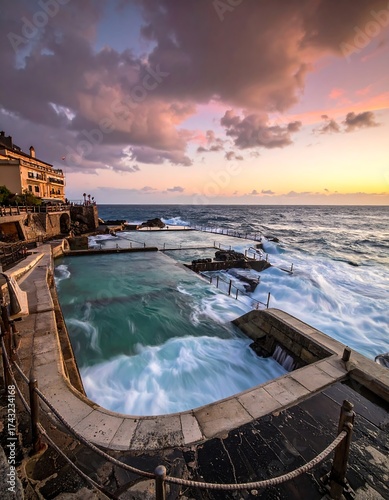Ocean pool bathed in the golden light of sunset