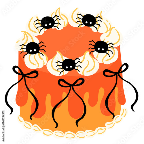 Halloween Cake with Spiders and Bows Illustration