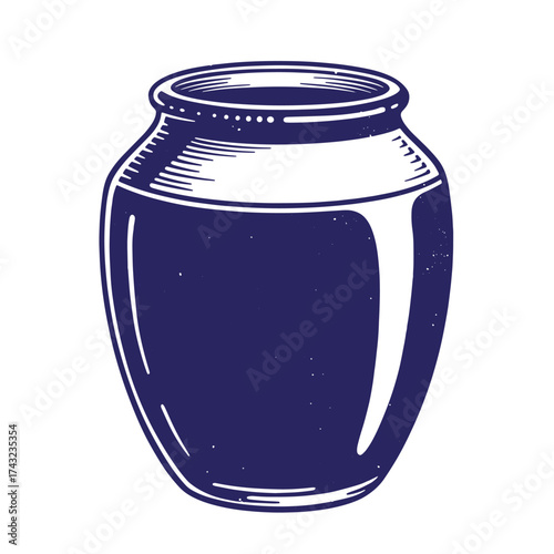 Antique indigo vintage jar illustration with textured style and isolated background