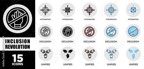INCLUSION REVOLUTION icon set with various styles and colors of corporate sustainability performance for investment screening	
