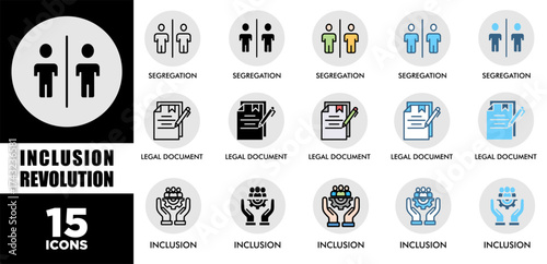 INCLUSION REVOLUTION icon set with various styles and colors of corporate sustainability performance for investment screening	

