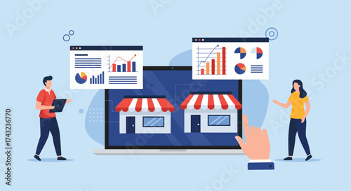 Analyzing and comparing the performance of multiple retail stores on a digital platform.