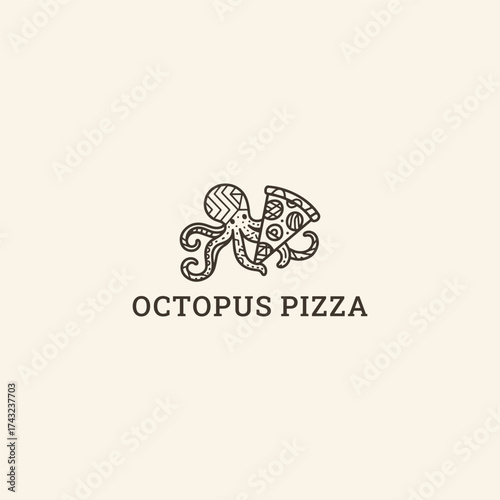 Octopus pizza logo vector icon illustration