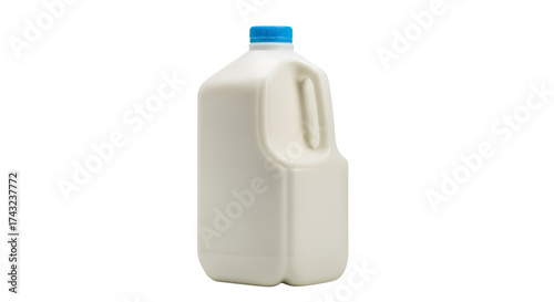 Gallon plastic jug of fresh white milk product shot for food and grocery advertising isolated PNG with Transparent Background