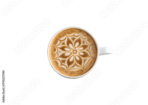 Top view of coffee cup with foam art