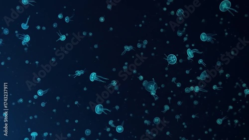 Animated jellyfish gracefully drifting in dark deep ocean waters