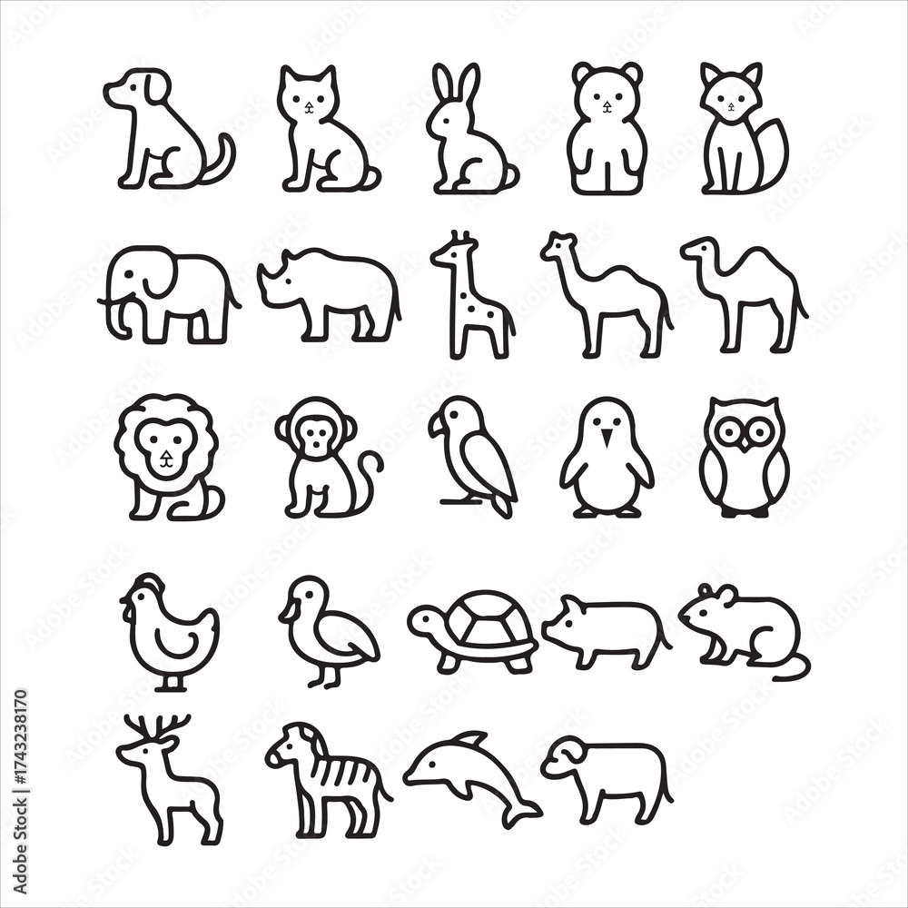 Fototapeta premium Animal Outline icon collection.