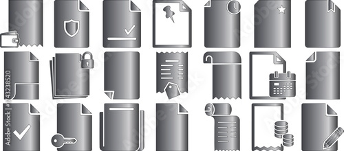 Hand made Collection of document icons featuring various file types and symbols ideal for web design and user interface elements Vector
