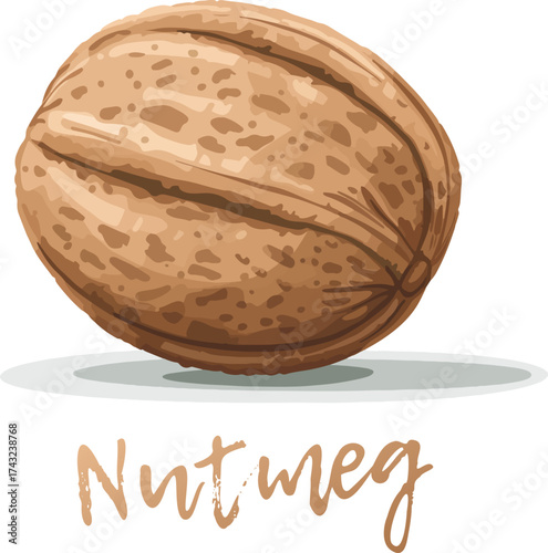 Nutmeg vector icon isolated on white background. Cartoon illustration of nutmeg seeds. Detailed shading creates a realistic appearance, highlighting the texture  natural variations