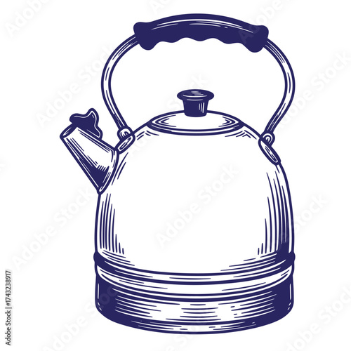 Detailed vintage engraved illustration of a classic teapot for making hot beverages