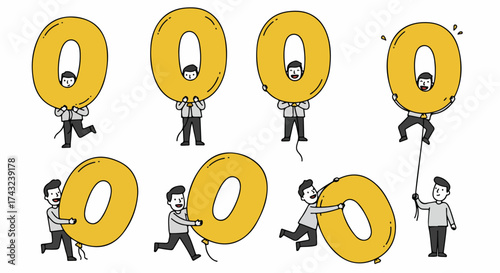 People holding and chasing letter O playful concept