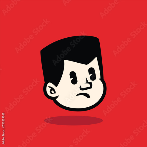 Cartoon boy face vector with bold outline and flat design. Simple expression, modern mascot style. Perfect for avatar, sticker, logo, emoji, and branding. EPS vector illustration