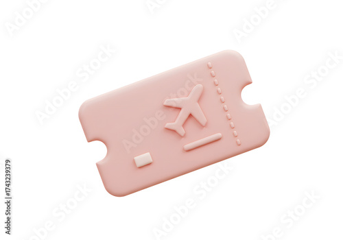 A close-up shot of a pink airplane ticket with a plane icon on it. Isolated on transparent background, png