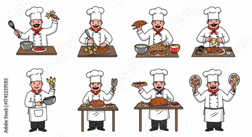 Chef cooking various dishes in a kitchen setting