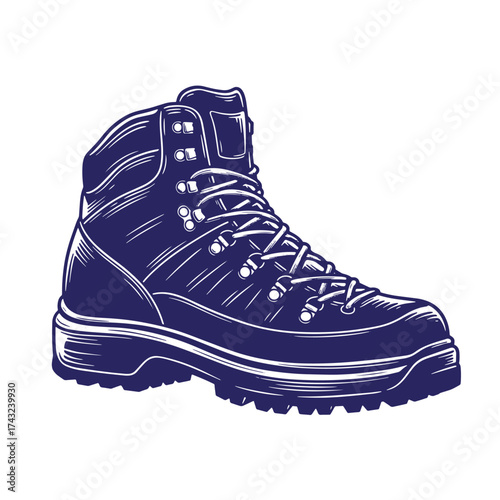 Detailed vintage illustration of a hiking boot suitable for outdoor adventures